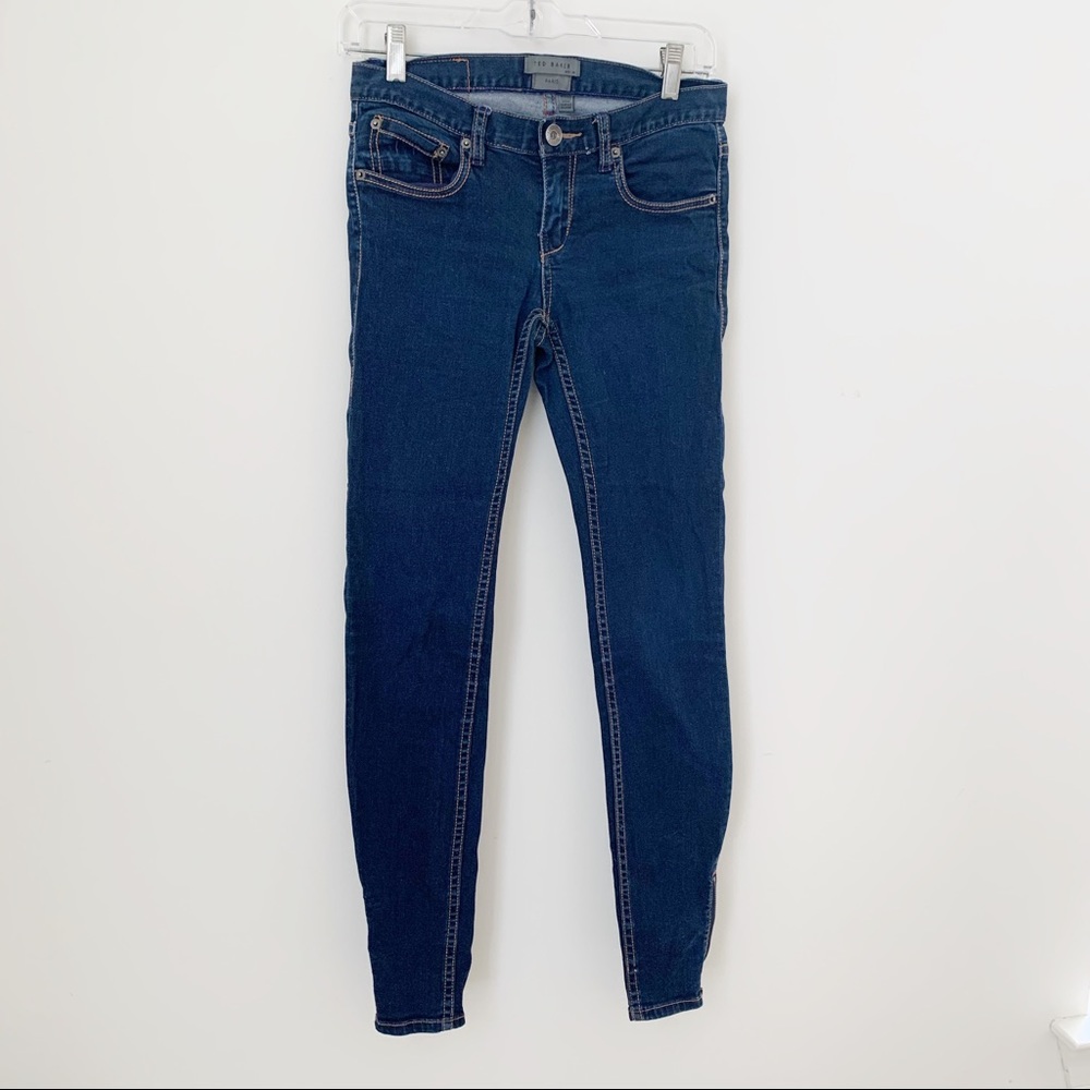 Ted Baker Dark Wash Zipper Accent Skinny Jeans Belted Pockets Size 25